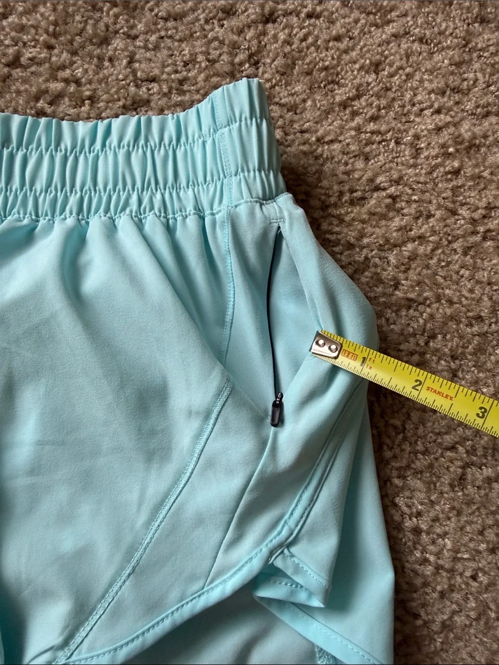 Aqua blue running shorts size small lined one zipper pocket turquoise